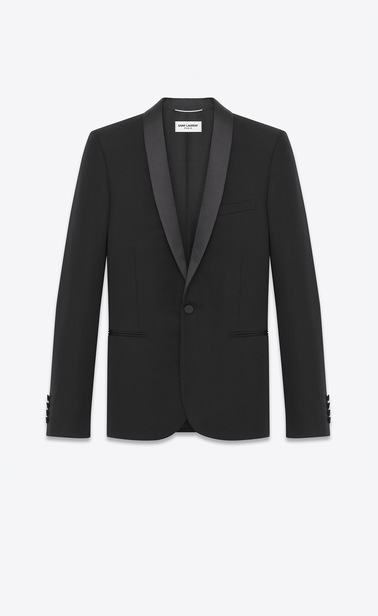 Le Smoking Jackett aus schwarzer, strukturierter Grain-de-Poudre-Wolle